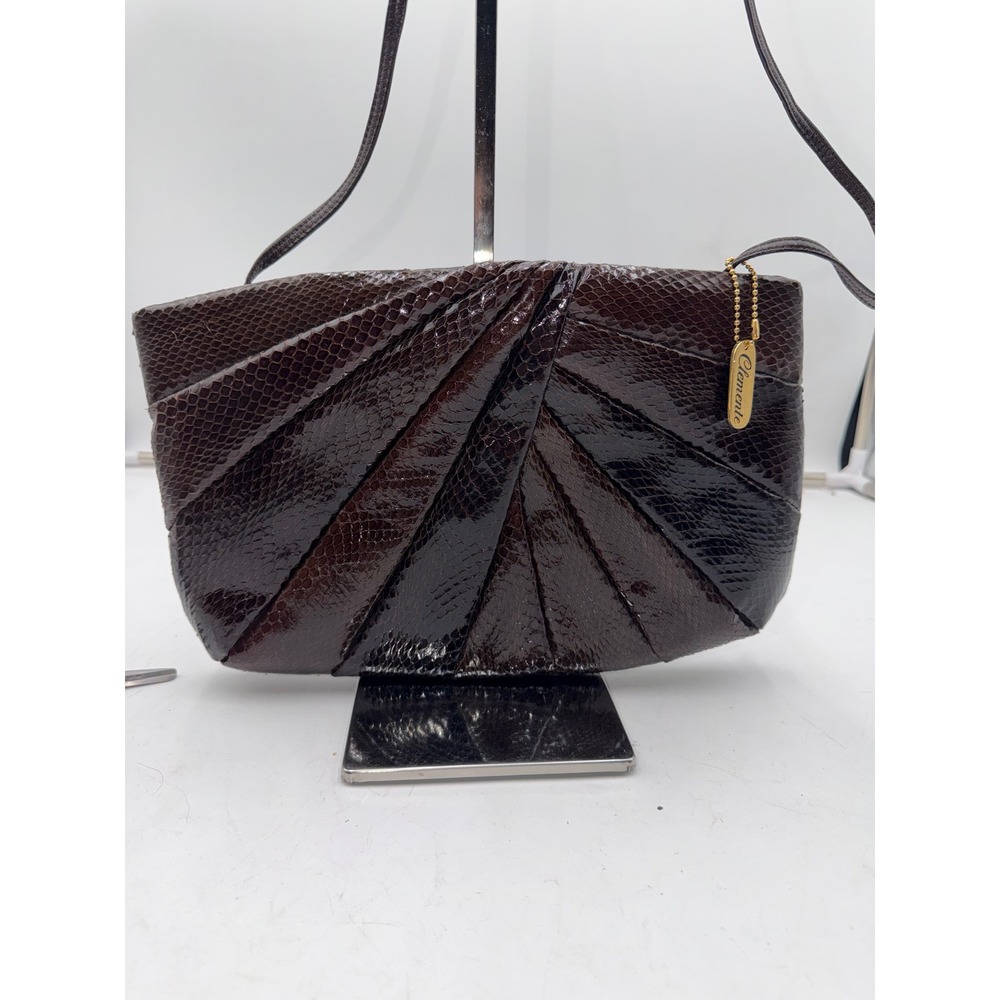 Clemente Vintage Genuine Snakeskin Shoulder Bag Python Leather Fan Pleated Purse